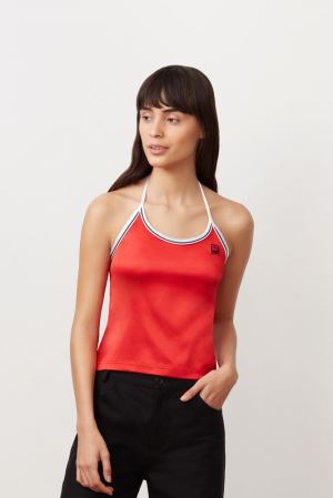 FILA Marisol Halter Tank Vests Red / White,Womens Clothing | CA.OEQXJP627